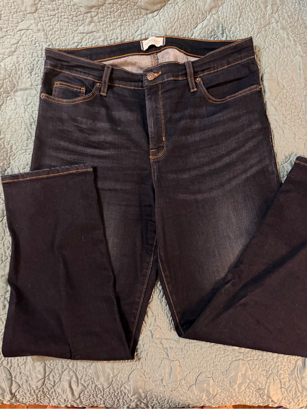 Crown & Ivy Dark Wash Straight Leg Jeans - Indigo with Contrast Stitching